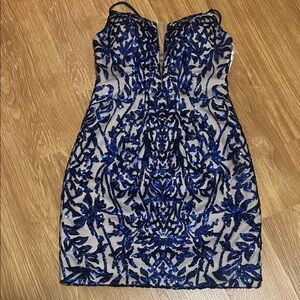 Splash Elegant Blue and Black Patterned Mini Dress prom homecoming size 2